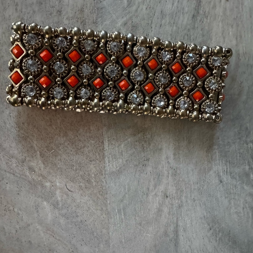 Anthropologie Gold-Tone Bracelet with Orange Accents and Clear Stones - Picture 3 of 5